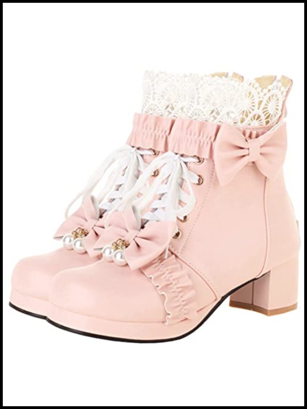 Lace Up Chunky Heel Platform Ankle Boots with Bow Cosplay